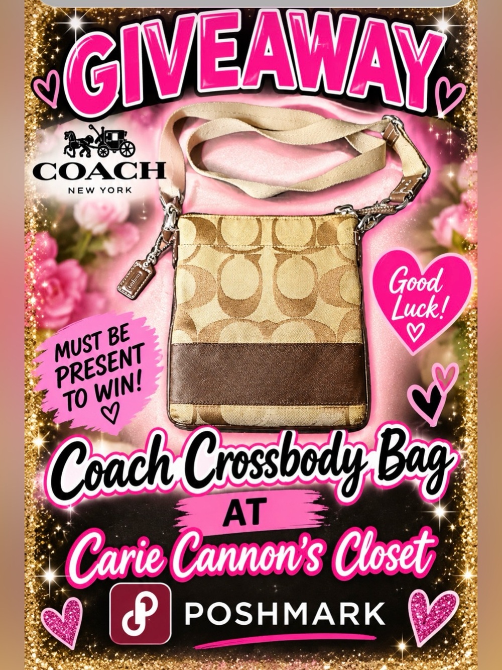 Giveaway gift Coach Tan Signature Canvas Crossbody must be present to win
